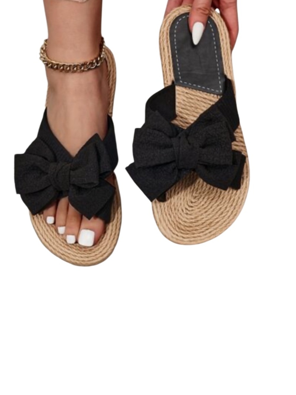 Black Bow Slide Sandals for Women
